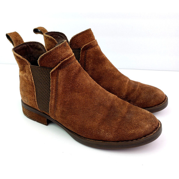 Born Womens Size 7 Brown Leather Suede Pull On Ankle Bootie Boots Shoes - Picture 1 of 12